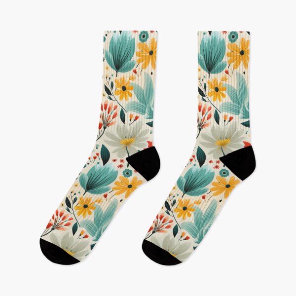 Item preview, Autumnal Blossom Elegance in Teal, Coral, Mustard Yellow and Cream designed and sold by EtherealEchoes.