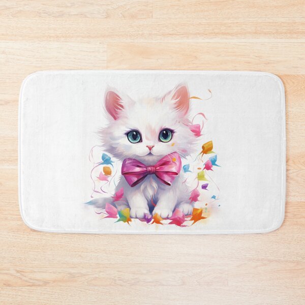 Item preview, Cute white watercolor cat with colorful bow on white background designed and sold by irashpi.