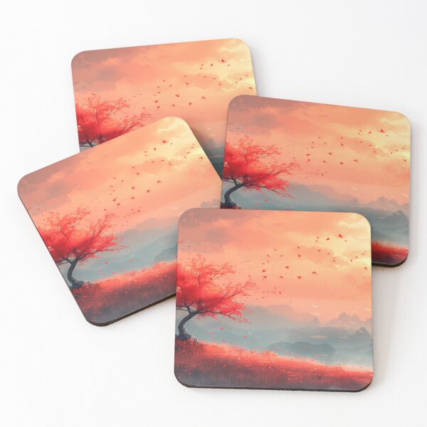 Item preview, Vivid Red Autumn Tree Sky Illustration with Lush Foliage  designed and sold by EcoMinimalArt.