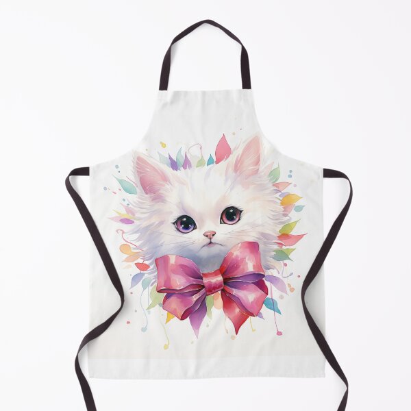 Item preview, White watercolor cat with big pink bow designed and sold by irashpi.