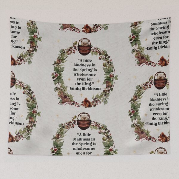 Item preview, Cottagecore decor Emily Dickinson Spring and King Quote with woodland creatures and pug designed and sold by Monica Laipple.