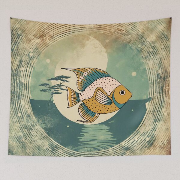 Item preview, Cute Fish Art With Distressed Retro Vintage Sunset  designed and sold by Cuteanimalgifts.
