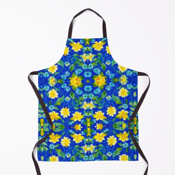 Artikelvorschau, Gelbe Blume mit grünen Blättern im Kontrast mit Blau Muster zentriert entworfen und verkauft von SimplyConnor.