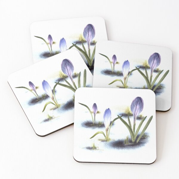 Item preview, Flowers blue crocuses sprouting through the snow Watercolor hand drawn illustration Spring sticker designed and sold by BartolArt.
