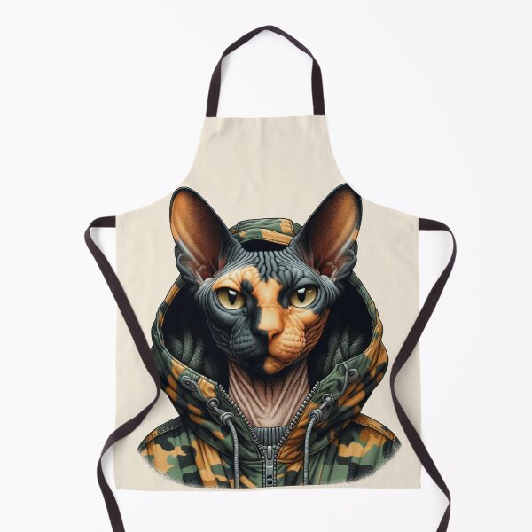 Item preview, Urban Cats #34 - Tortoiseshell Sphynx Cat wearing an urban camo windbreaker designed and sold by elektronen.