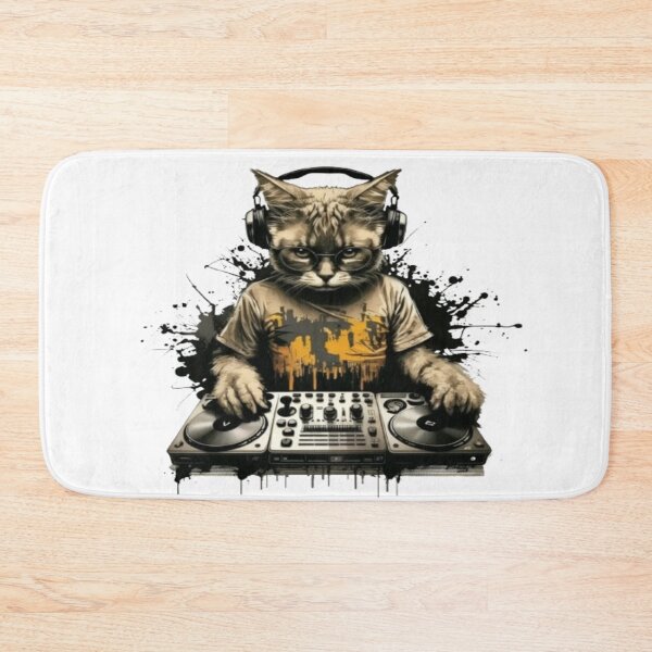 Item preview, cat dj with headphones listening to music  designed and sold by dimaxstore.