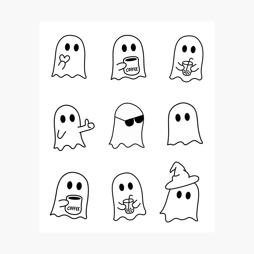 Cute Ghost Line Arts - Cute Spooky -  Halloween Poster