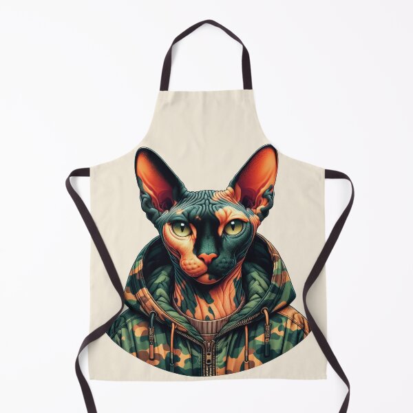 Item preview, Urban Cats #35 - Tortoiseshell Sphynx Cat wearing an urban camo windbreaker designed and sold by elektronen.
