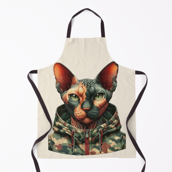 Item preview, Urban Cats #36 - Tortoiseshell Sphynx Cat wearing an urban camo windbreaker designed and sold by elektronen.