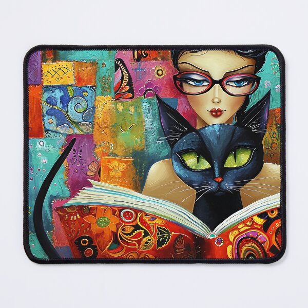 Item preview, The Reader Cat Print Reading Woman Black Cat designed and sold by Peek-Designs.