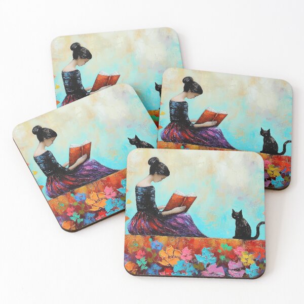 Item preview, The Reader Cat Print Reading Woman Black Cat designed and sold by Peek-Designs.
