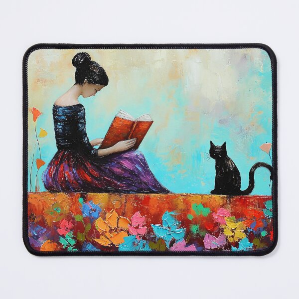Item preview, The Reader Cat Print Reading Woman Black Cat designed and sold by Peek-Designs.