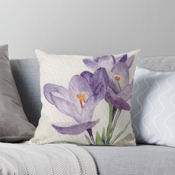 Watercolor painting of crocus Throw Pillow