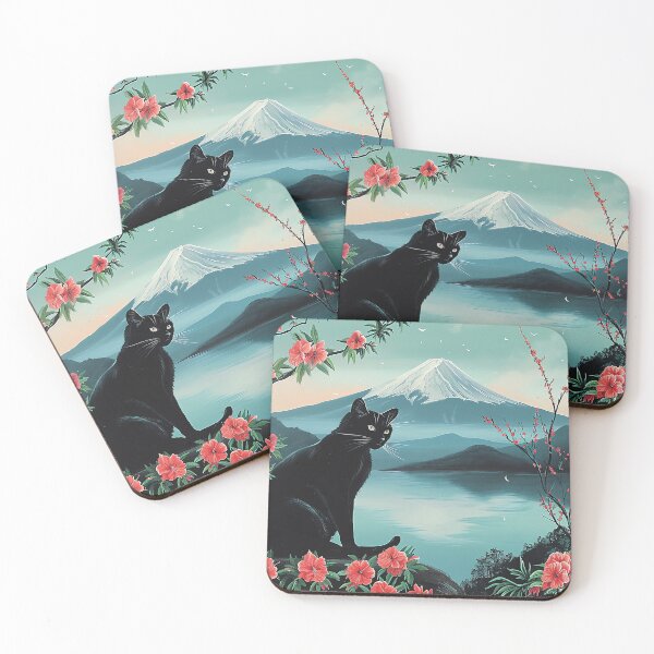 Item preview, Mount Fuji from an Azalea Garden Landscape Black Cat designed and sold by Peek-Designs.