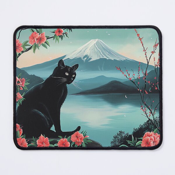 Item preview, Mount Fuji from an Azalea Garden Landscape Black Cat designed and sold by Peek-Designs.