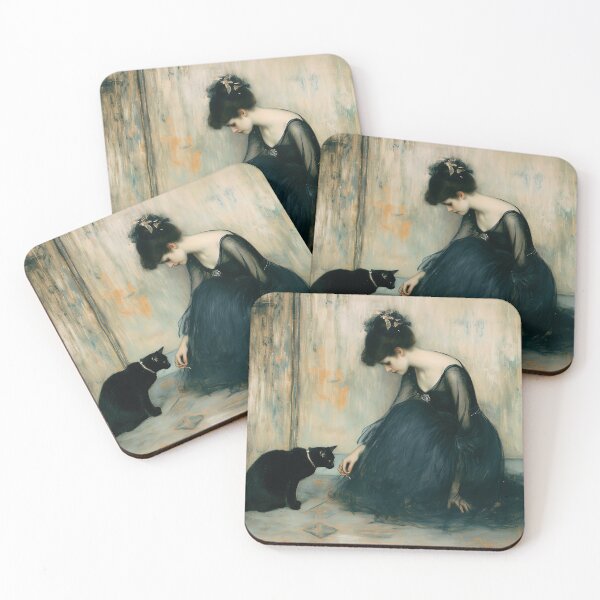 Item preview, Black Cat Print Decadent young woman Cat Ramon Casa designed and sold by Peek-Designs.