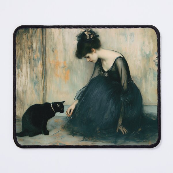 Item preview, Black Cat Print Decadent young woman Cat Ramon Casa designed and sold by Peek-Designs.