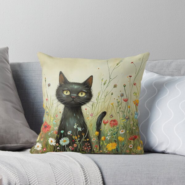 Item preview, Funny Cat Cat Art Wildflower Field Black Cat designed and sold by Peek-Designs.