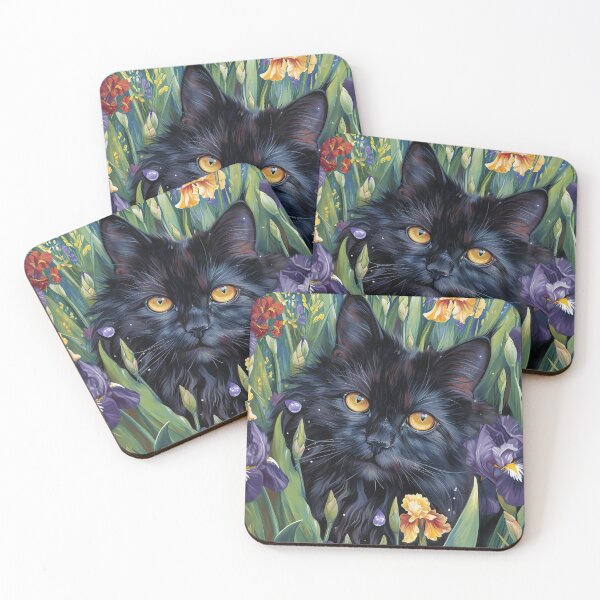 Aperçu de l'œuvre Chat noir Iris Chat Chat Art Floral Print Fun créée et vendue par Peek-Designs.