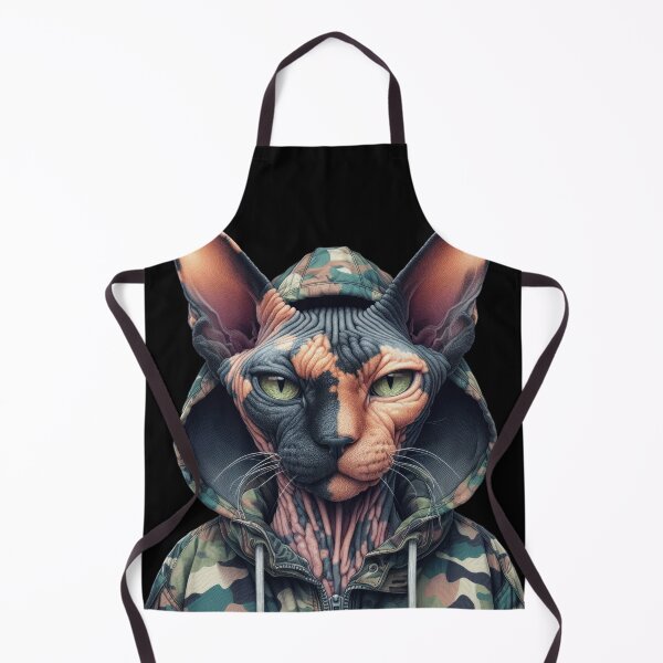 Item preview, Urban Cats #38 - Tortoiseshell Sphynx Cat wearing an urban camo windbreaker designed and sold by elektronen.