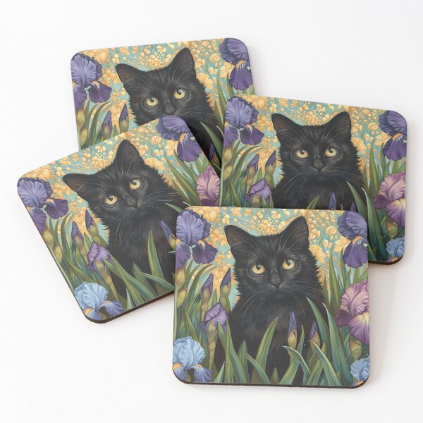 Aperçu de l'œuvre Iris Chat Chat Art Floral Fun Chat Noir créée et vendue par Peek-Designs.