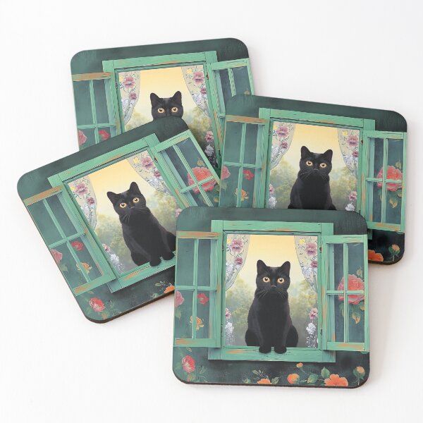 Item preview, Open Window Cat Art Floral designed and sold by Peek-Designs.