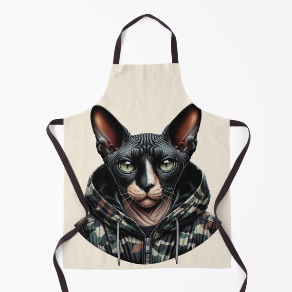 Item preview, Urban Cats #44 - Black & White Tortoiseshell Sphynx Cat wearing an urban Black camo windbreaker designed and sold by elektronen.