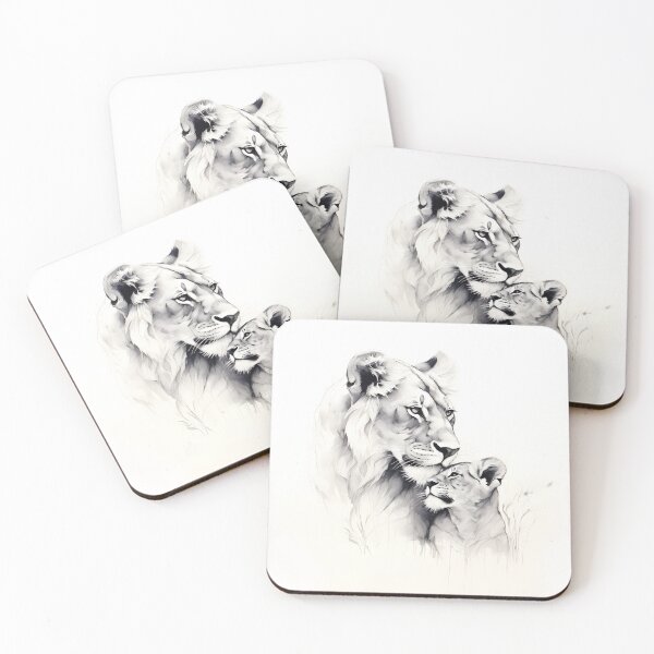 Item preview, hand drawing of a lioness with her cub designed and sold by dcrc.