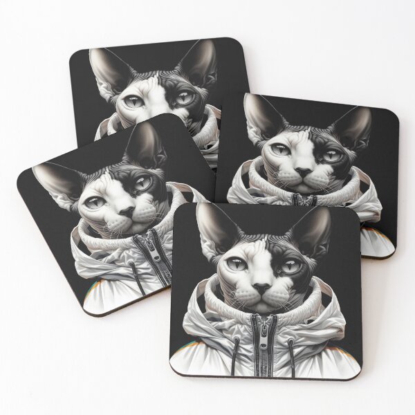 Item preview, Urban Cats #48 - Black & White Tortoiseshell Sphynx Cat wearing an urban white windbreaker designed and sold by elektronen.