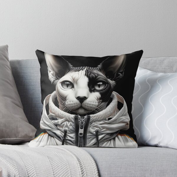 Item preview, Urban Cats #48 - Black & White Tortoiseshell Sphynx Cat wearing an urban white windbreaker designed and sold by elektronen.