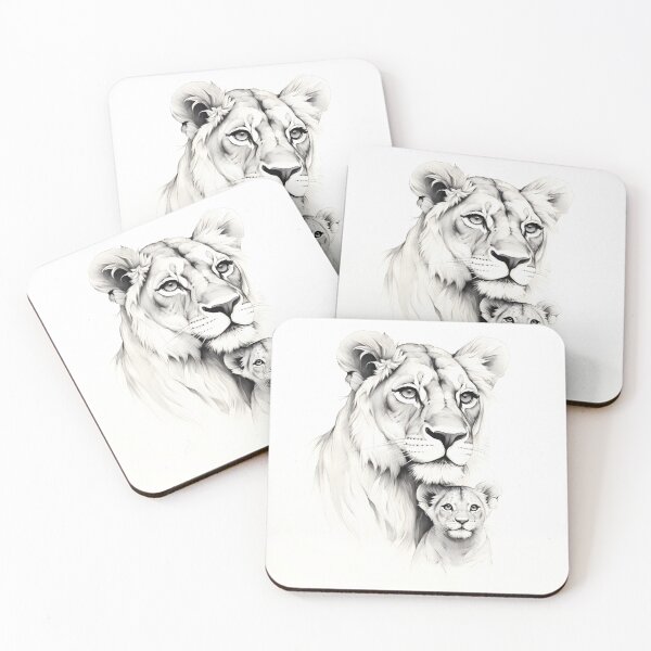Item preview, hand drawing of a lioness with her cub designed and sold by dcrc.