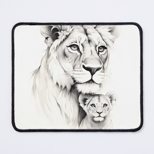 Item preview, hand drawing of a lioness with her cub designed and sold by dcrc.
