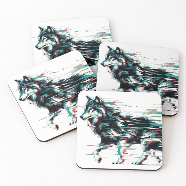 Item preview, Cyber wolf in red and blue glitch resolution designed and sold by NexusSales.