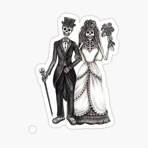 Item preview, Sugar skull couple wedding celebration day of the dead. designed and sold by Jiwsurreal.