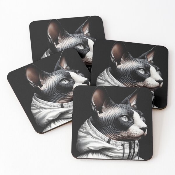 Item preview, Urban Cats #49 - Black & White Tortoiseshell Sphynx Cat wearing an urban white windbreaker designed and sold by elektronen.
