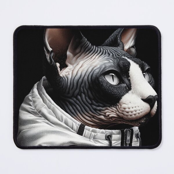 Item preview, Urban Cats #49 - Black & White Tortoiseshell Sphynx Cat wearing an urban white windbreaker designed and sold by elektronen.