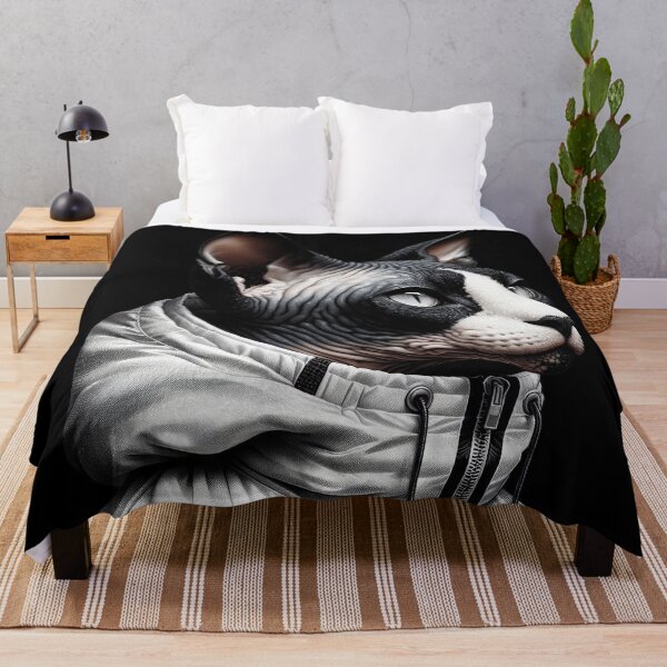Item preview, Urban Cats #49 - Black & White Tortoiseshell Sphynx Cat wearing an urban white windbreaker designed and sold by elektronen.