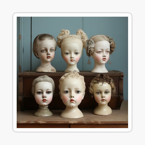 Vista previa del artículo con la obra «Colección de cabezas de muñecas antiguas de la época victoriana», diseñado y vendido por Shelly Little.