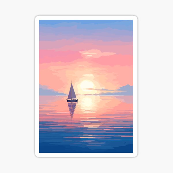 Item preview, Minimalist Sailboat Pastel Sunset Pixel Art designed and sold by LVTFCOarts.