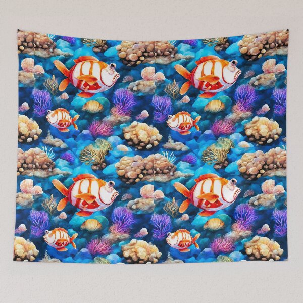 Item preview, Seabed, shells, rocks, white orange fish BD designed and sold by janjacbu.