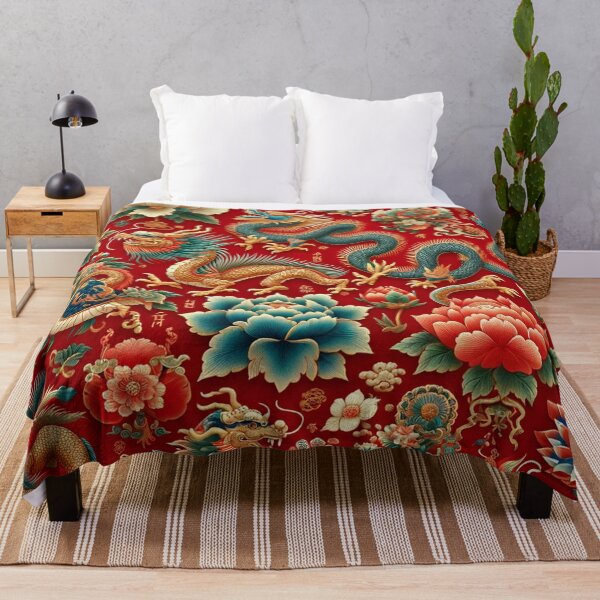 Item preview, Asian-Inspired Print with Dragons and Flowers designed and sold by PinUpPizzazz.