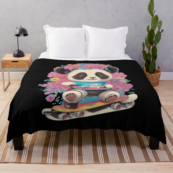 Item preview, Joyful Skateboarding Panda Amidst Floral Paradise designed and sold by BaisaStudio.