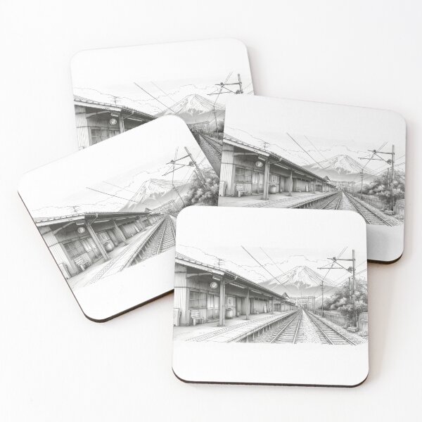 Artikelvorschau, Eine Skizze eines Bahnhofs und des Fuji entworfen und verkauft von branmandesigns.