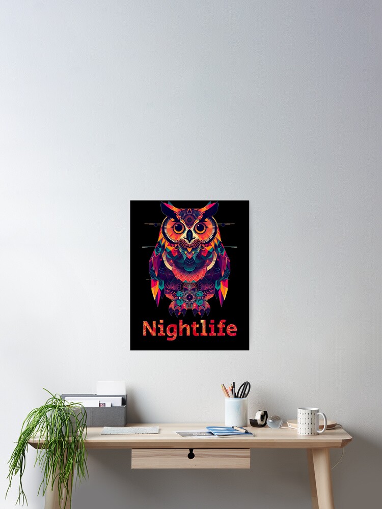 Imagen 2 de 3, Póster con la obra Nightlife Owl, diseñada y vendida por Psyberspace.