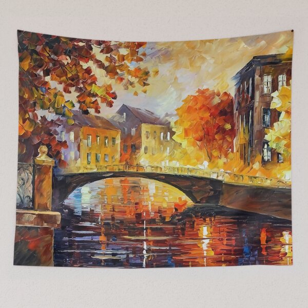 Item preview, City river and bridge painting in vivid colors designed and sold by clon-dot-net.