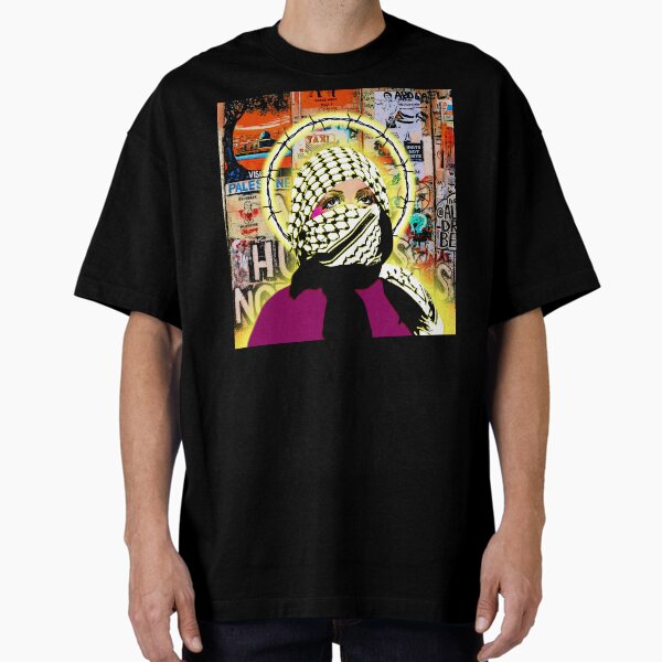 Item preview, Woman in Palestinian Keffiyeh Barbed Wire Halo Graffiti designed and sold by FairieDance.