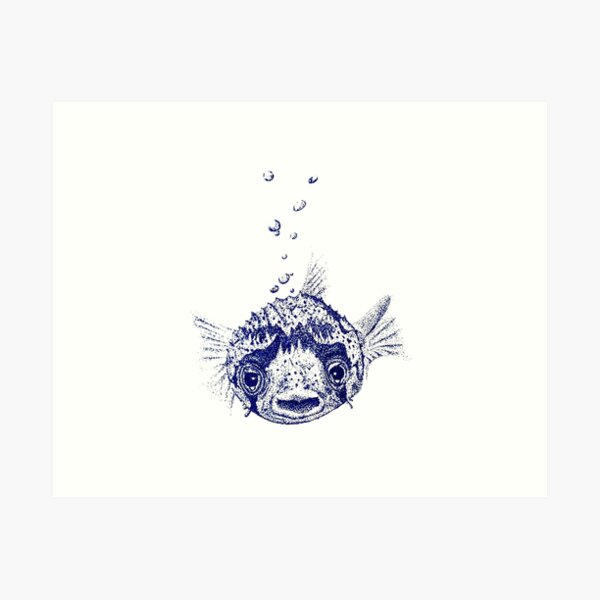 Aperçu de l'œuvre Joli poisson-globe bleu et blanc créée et vendue par Sam Morton - Heart Art.