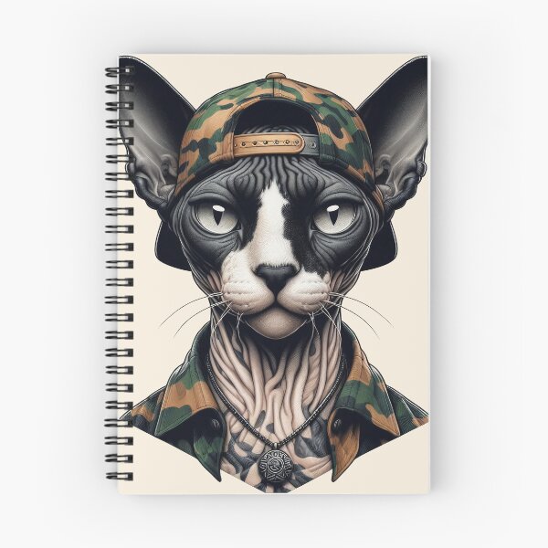 Item preview, Urban Cats #51 - Black & White Tortoiseshell Sphynx Cat wearing a camo snapback designed and sold by elektronen.
