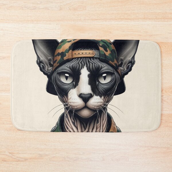 Item preview, Urban Cats #51 - Black & White Tortoiseshell Sphynx Cat wearing a camo snapback designed and sold by elektronen.