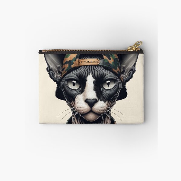 Item preview, Urban Cats #51 - Black & White Tortoiseshell Sphynx Cat wearing a camo snapback designed and sold by elektronen.
